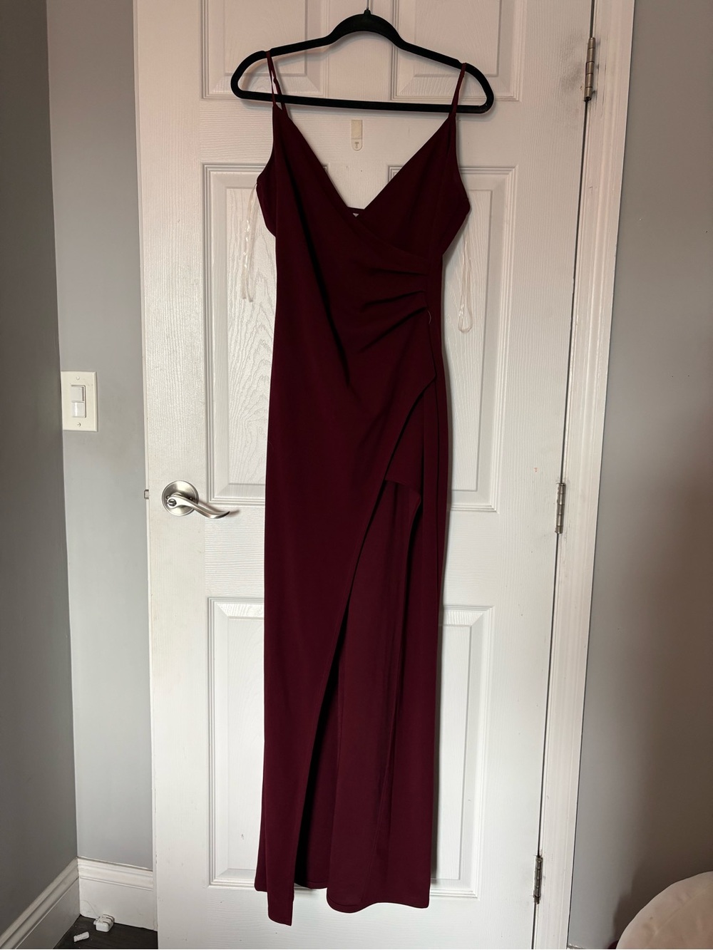 Emerald Sundae Burgundy Maxi Slip Dress with Side Drape
